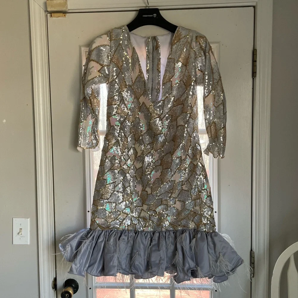 Silver and Gold Sequin Dress with Ruffle Hem - Picture 5 of 16